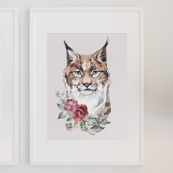 Wall Art Watercolor Lynx Bobcat Illustration Print Poster Unframed - Picture 5 of 17